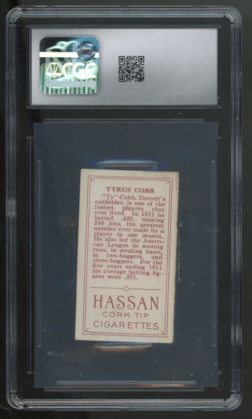1912 T202 Hassan Triple Folders Ty Cobb End Panel Hand Cut CGC AA