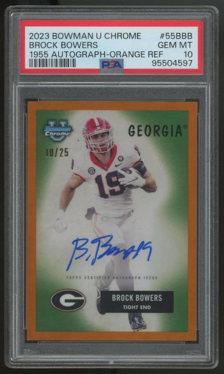 2023 Bowman U Chrome Brock Bowers 1955 Auto Orange Refractor /25 #55B-BB PSA 10