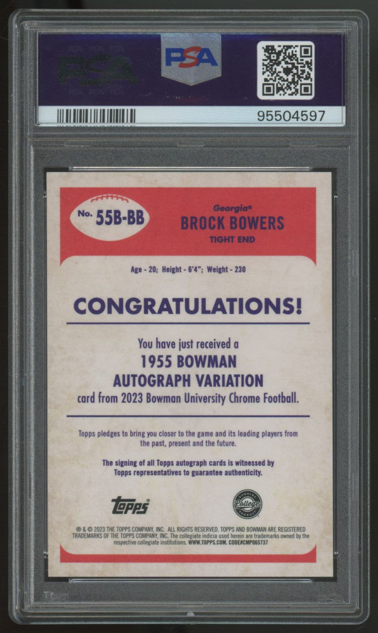 2023 Bowman U Chrome Brock Bowers 1955 Auto Orange Refractor /25 #55B-BB PSA 10