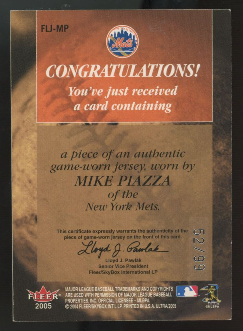 2005 Fleer Ultra Mike Piazza Follow The Leader Platinum Patch /99 #FLJ-MP