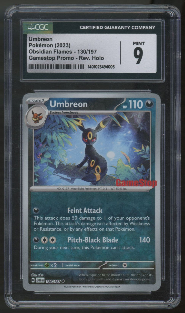 2023 Pokemon Umbreon Obsidian Flames Gamestop Promo Reverse Holo #130 CGC 9