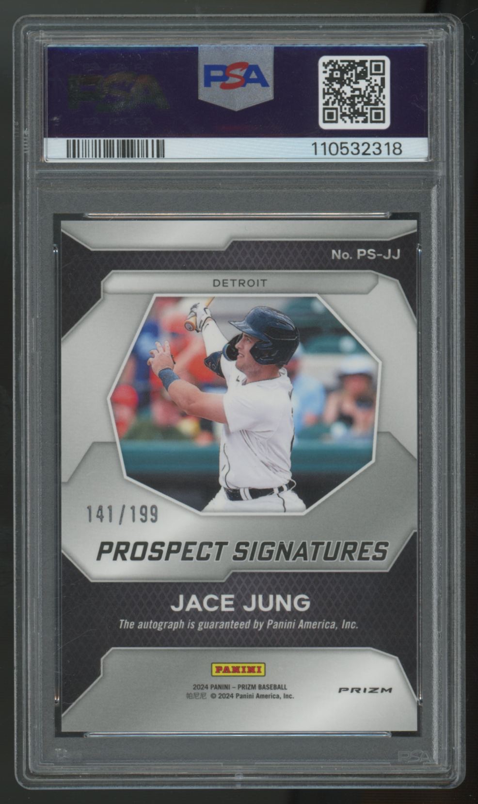 2024 Panini Prizm Jace Jung Prospect Signatures Pulsar Auto /199 #PS-JJ PSA 10