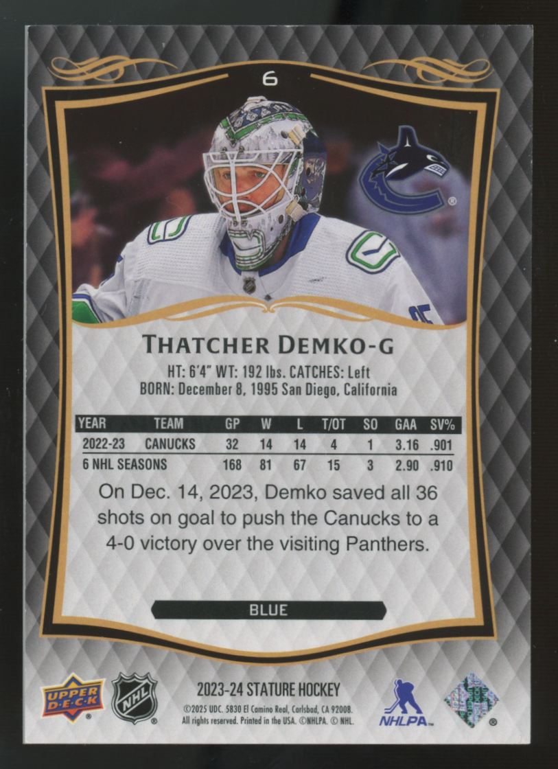 2023-24 Upper Deck Stature Thatcher Demko Blue /99 #6