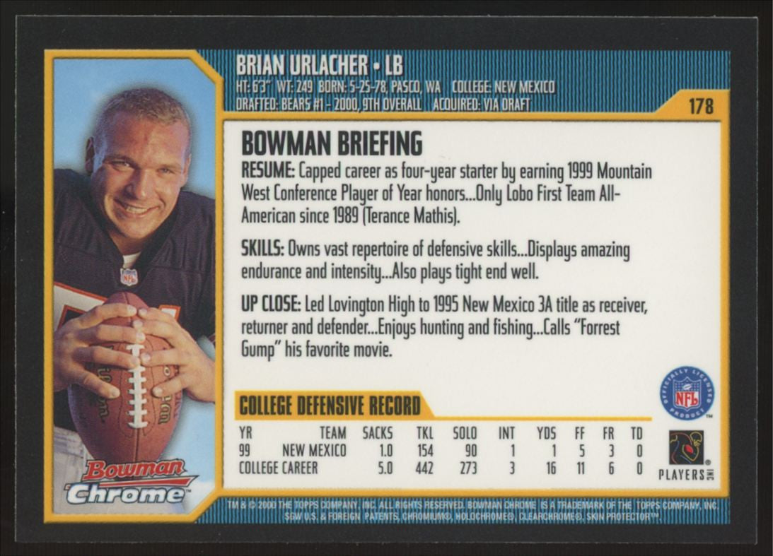 2000 Bowman Chrome Brian Urlacher RC #178