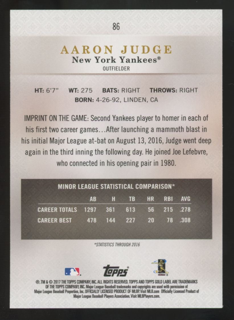2017 Topps Gold Label Aaron Judge RC Class 1 #86 "A"