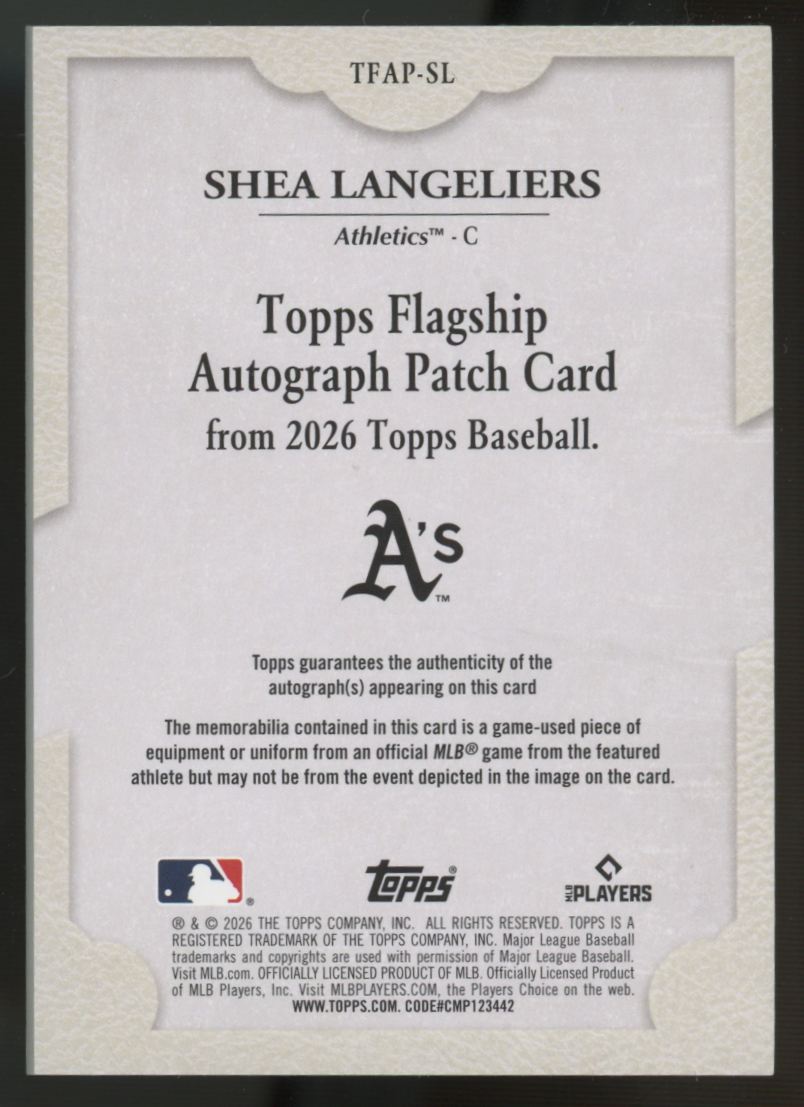 2026 Topps Series Two Shea Langeliers Black Patch Auto /10 #TFAP-SL