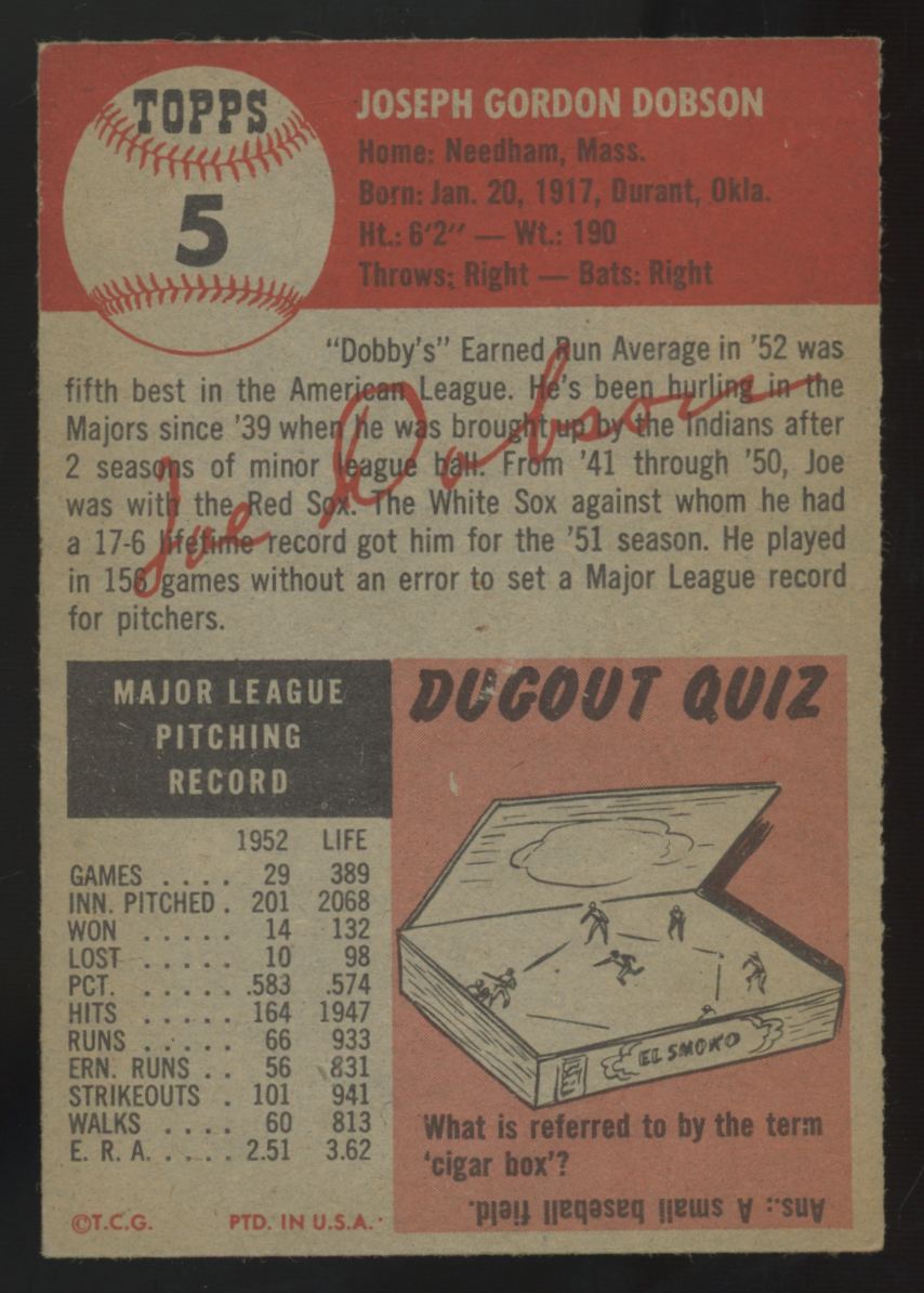 1953 Topps Joe Dobson #5 VG
