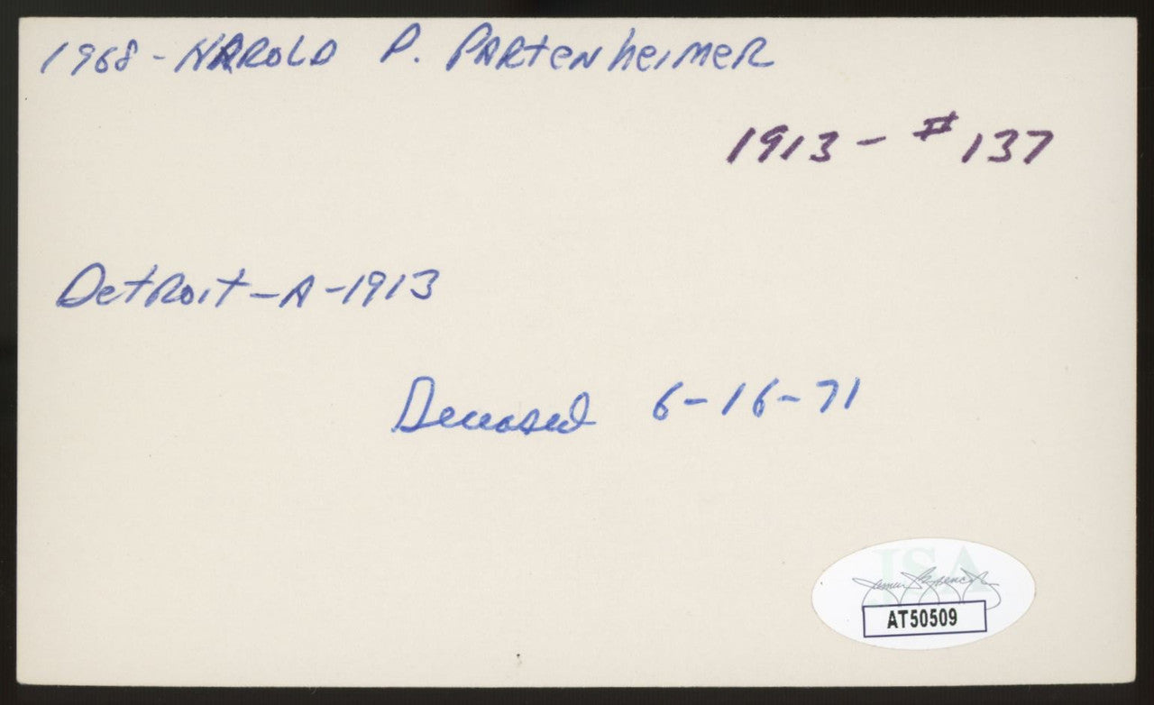 Harold Steve Partenheimer Signed Autographed Index Card JSA