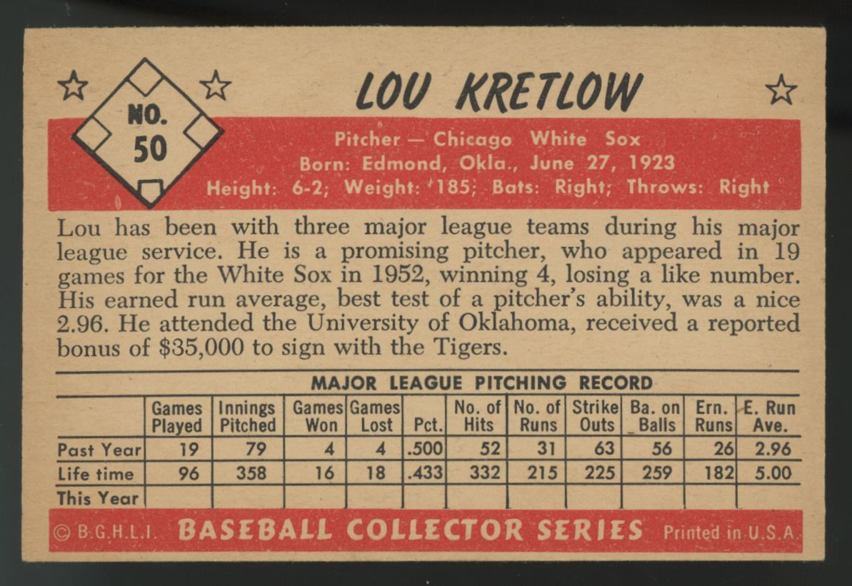 1953 Bowman Color Lou Kretlow #50 EX