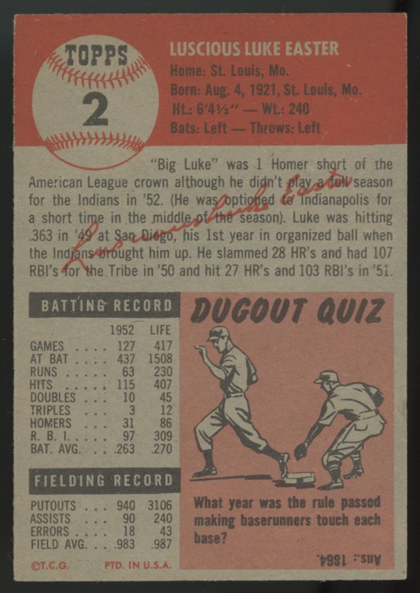 1953 Topps Luke Easter #2 EX/MT