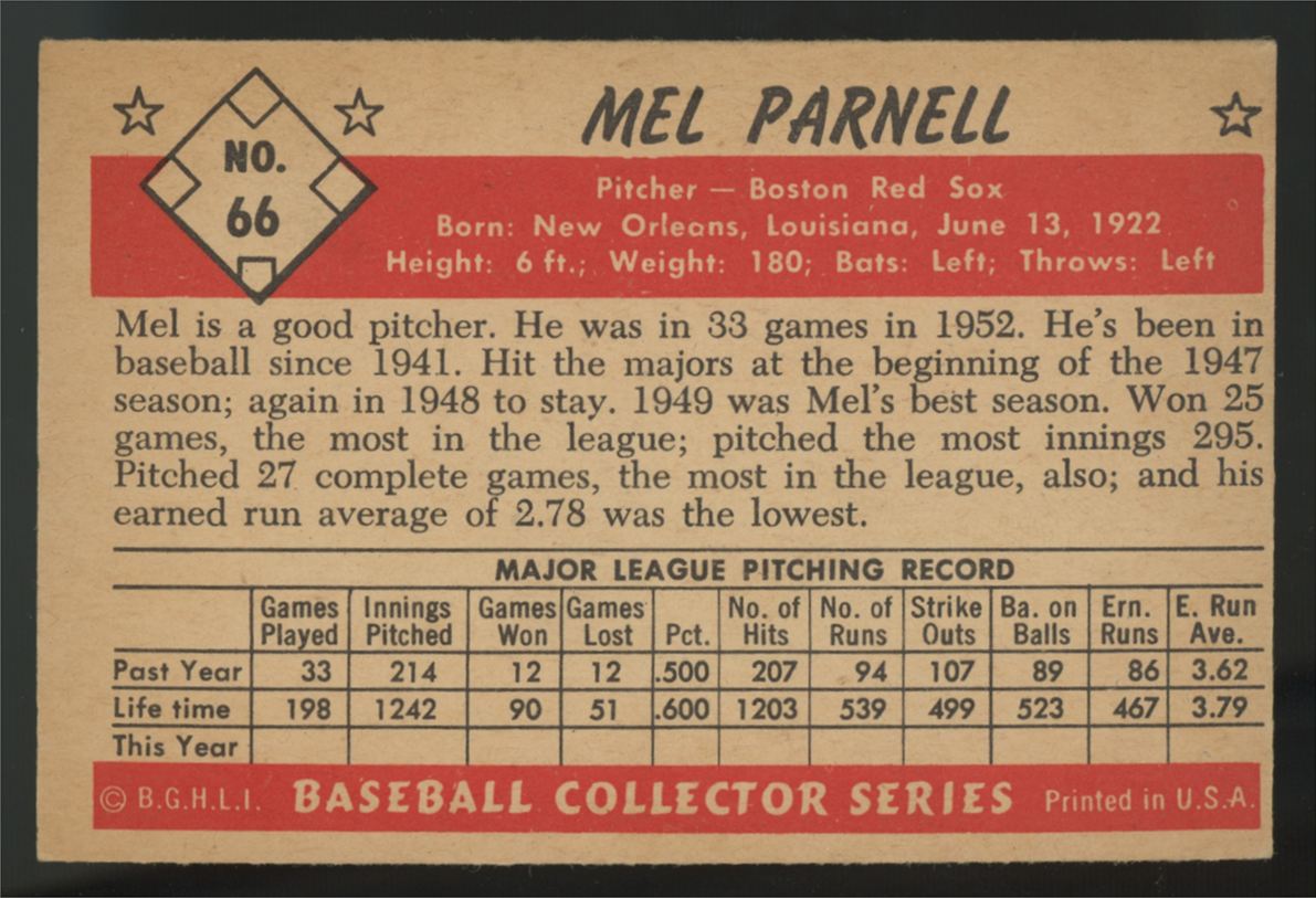 1953 Bowman Color Mel Parnell #66 VG