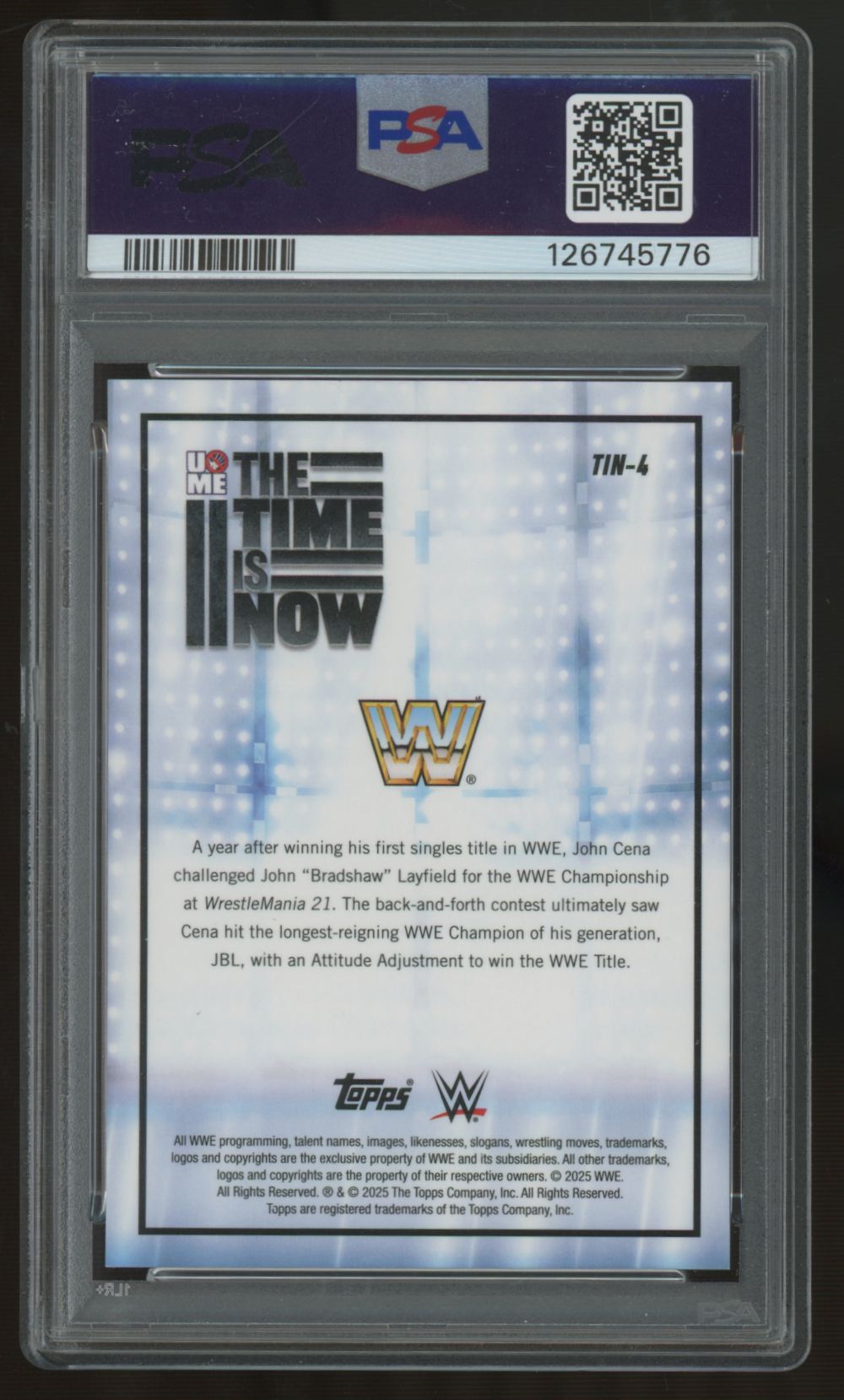 2025 Topps Chrome WWE John Cena The Time Is Now Gold Refractor /50 #TIN-4 PSA 9
