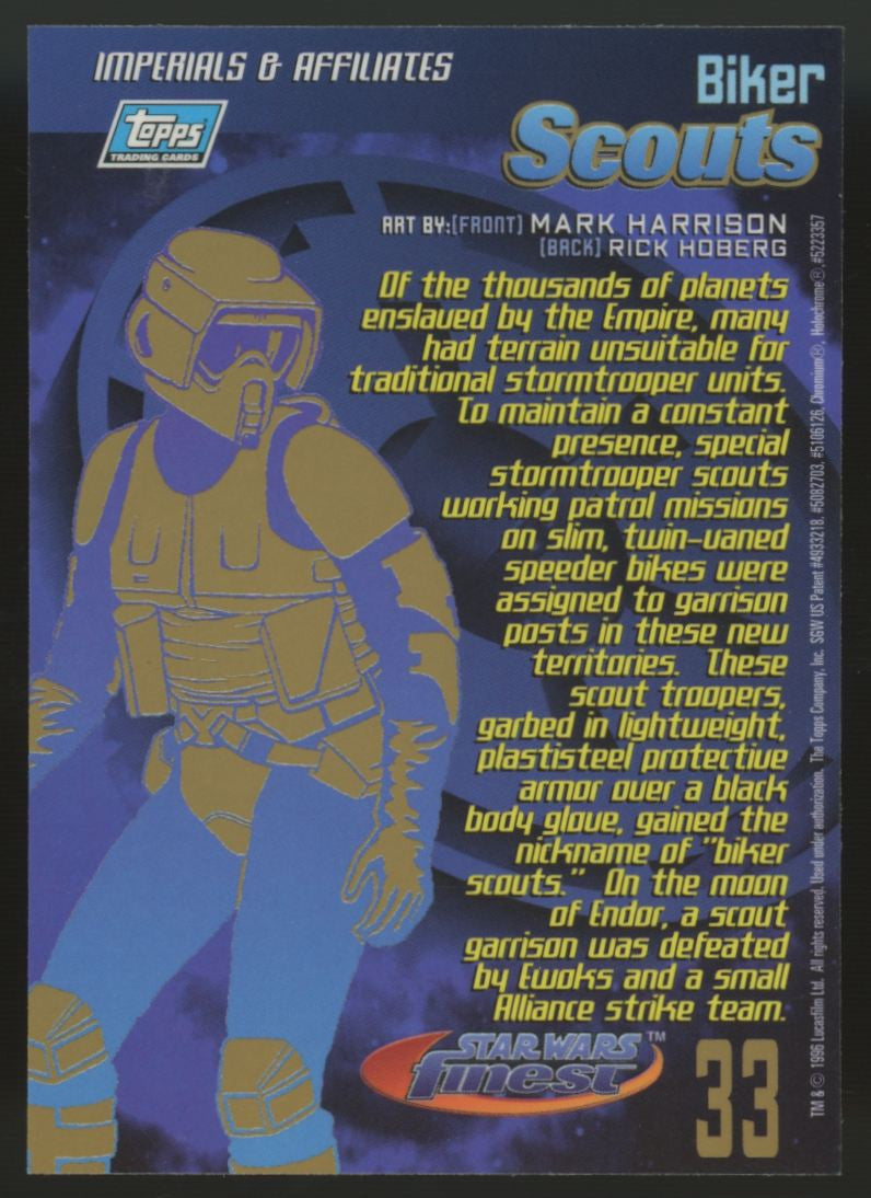 1996 Topps Finest Star Wars Biker Scouts Gold Refractor #33