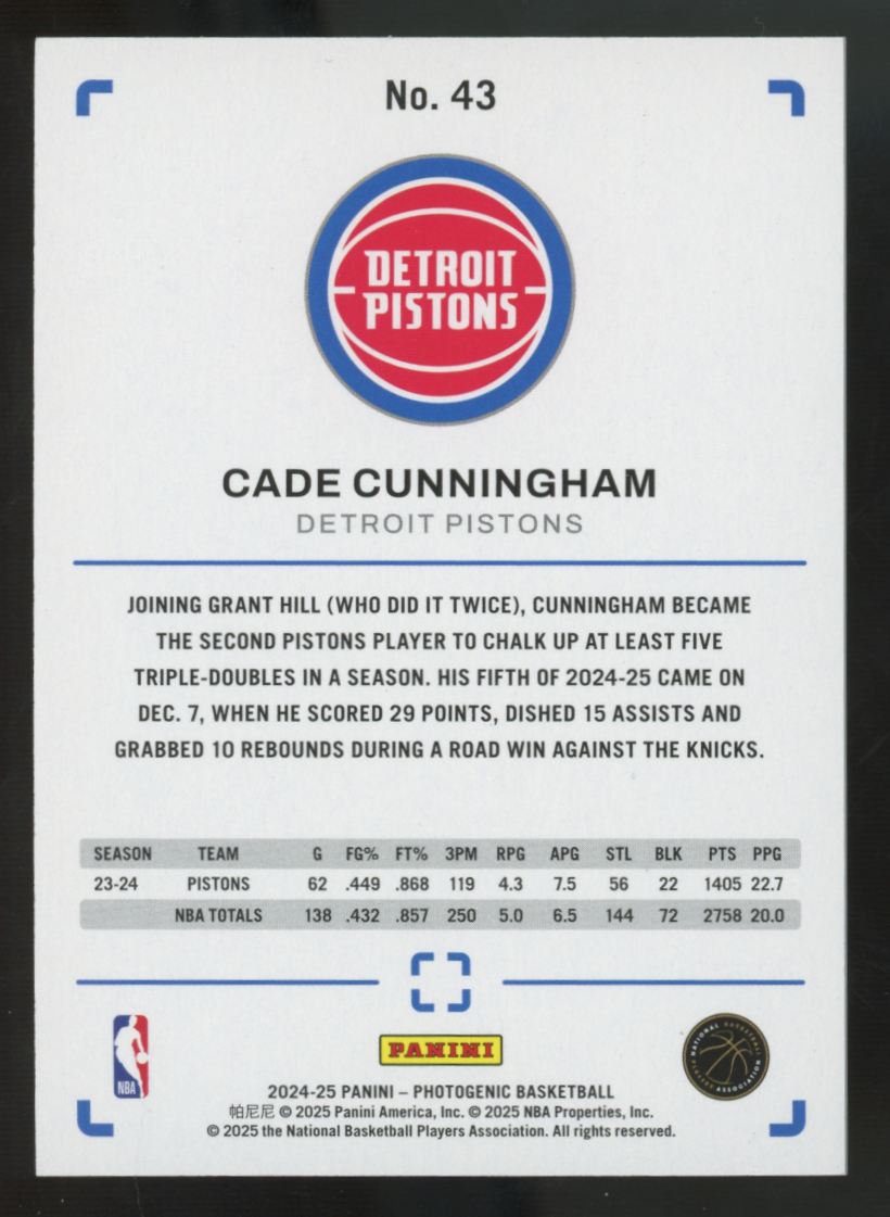 2024-25 Panini Photogenic Cade Cunningham Swirl /8 #43