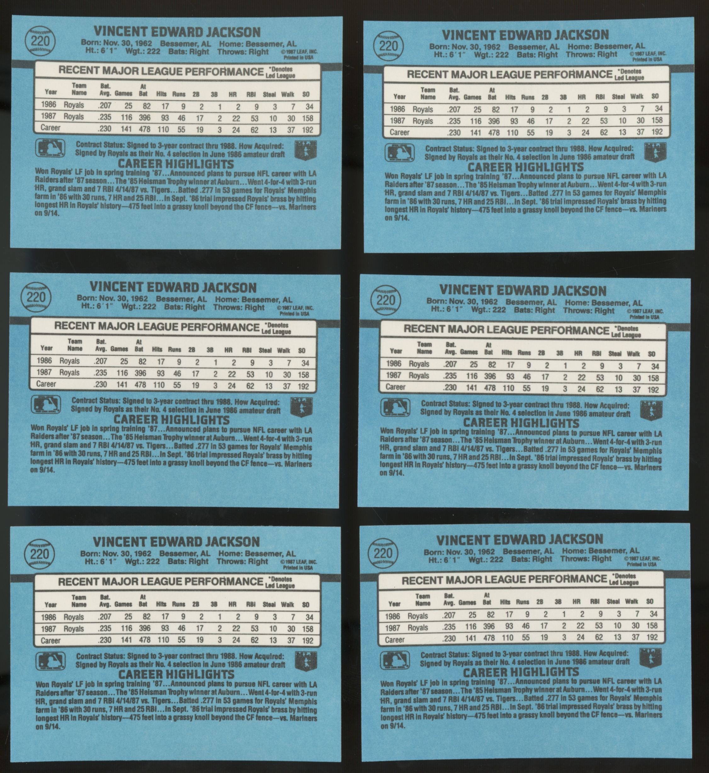 1988 Donruss Bo Jackson #220 (Lot Of 50)