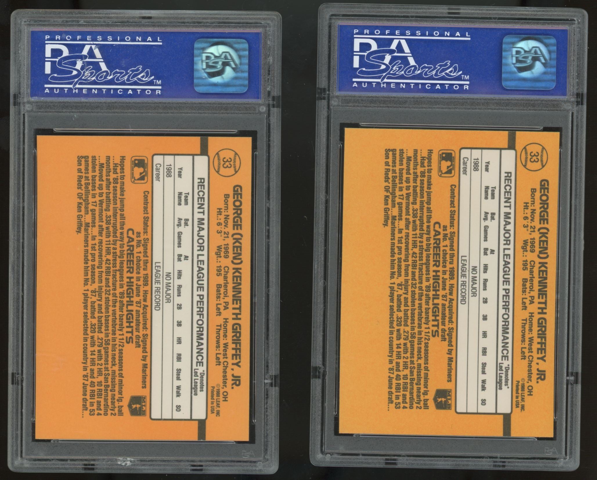 1989 Donruss Ken Griffey Jr. RC Rated Rookie #33 PSA 8 Lot of 10