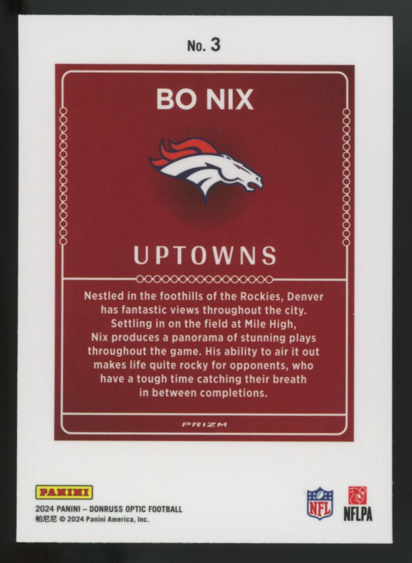 2024 Donruss Optic Bo Nix RC Uptowns SSP #3