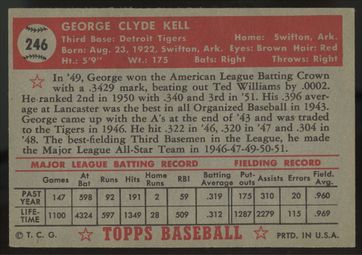 1952 Topps George Kell #246 EX "A"