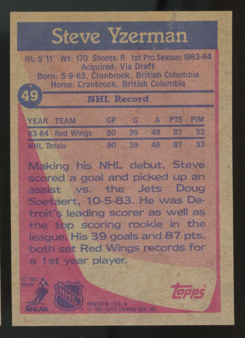 1984-85 Topps Steve Yzerman RC #49 EX/MT "A"