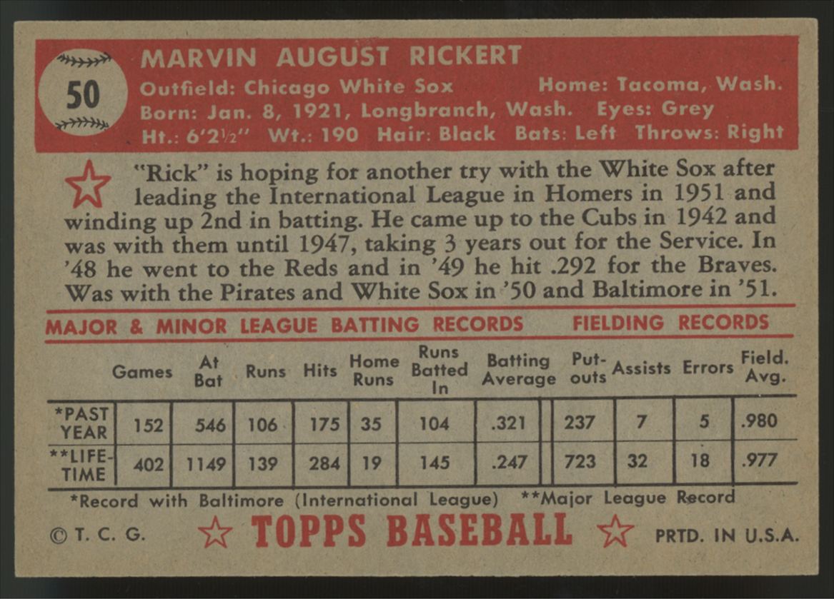 1952 Topps Marv Rickert #50 EX