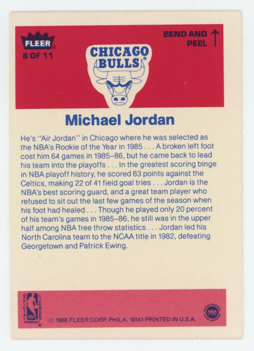 1986-87 Fleer Stickers Michael Jordan RC #8 VG (Indents)
