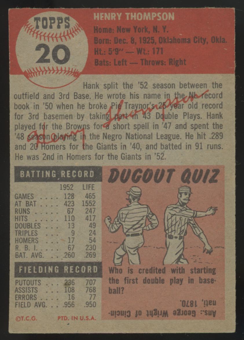 1953 Topps Hank Thompson #20 EX/MT