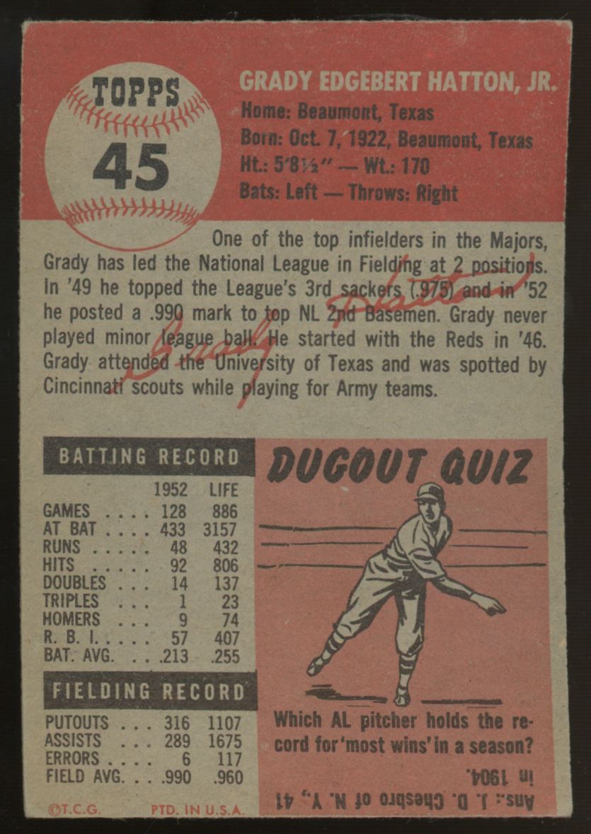 1953 Topps Grady Hatton #45 VG/EX