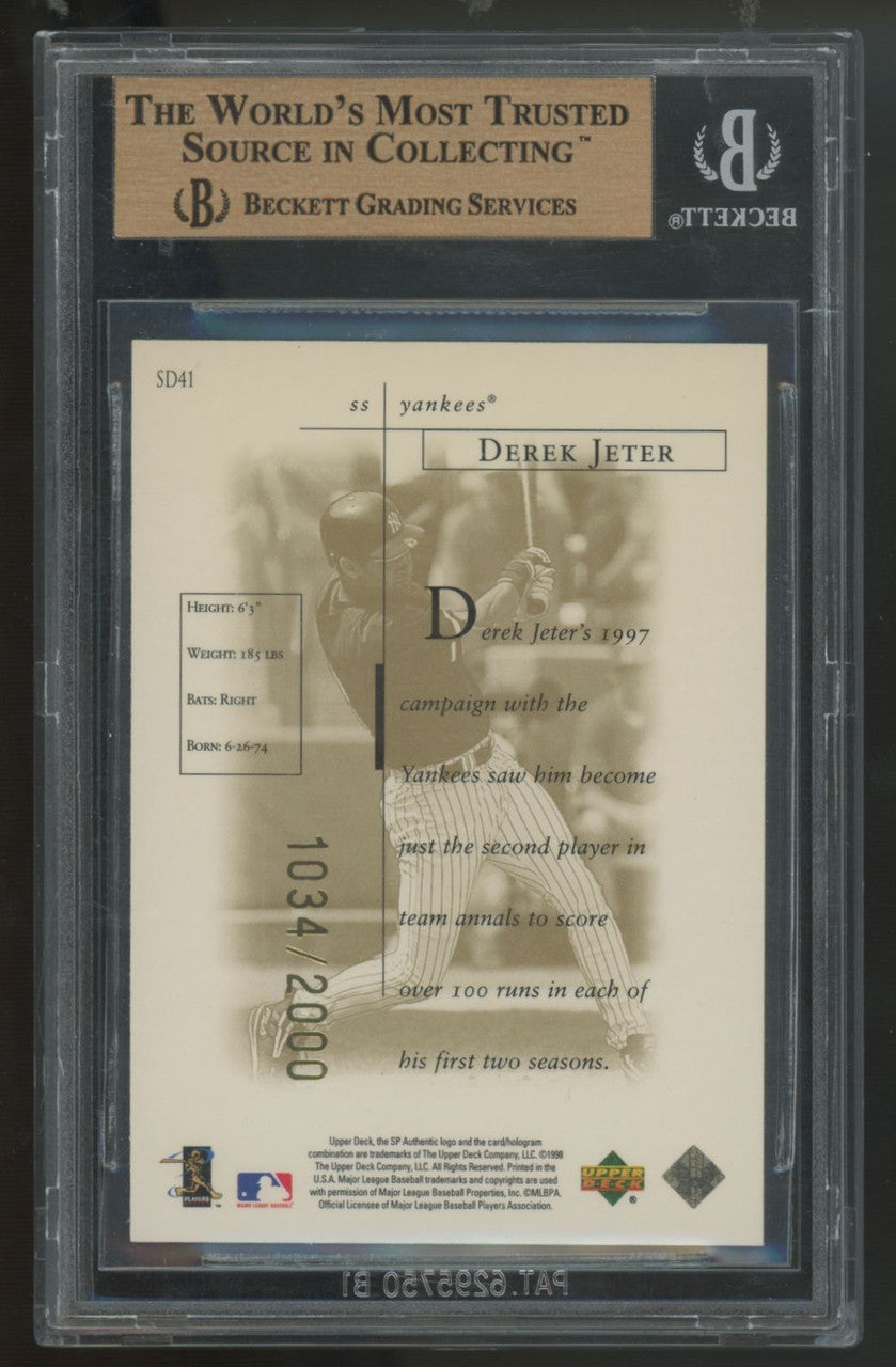 1998 SP Authentic Derek Jeter Sheer Dominance Gold /2000 #SD41 BGS 9.5