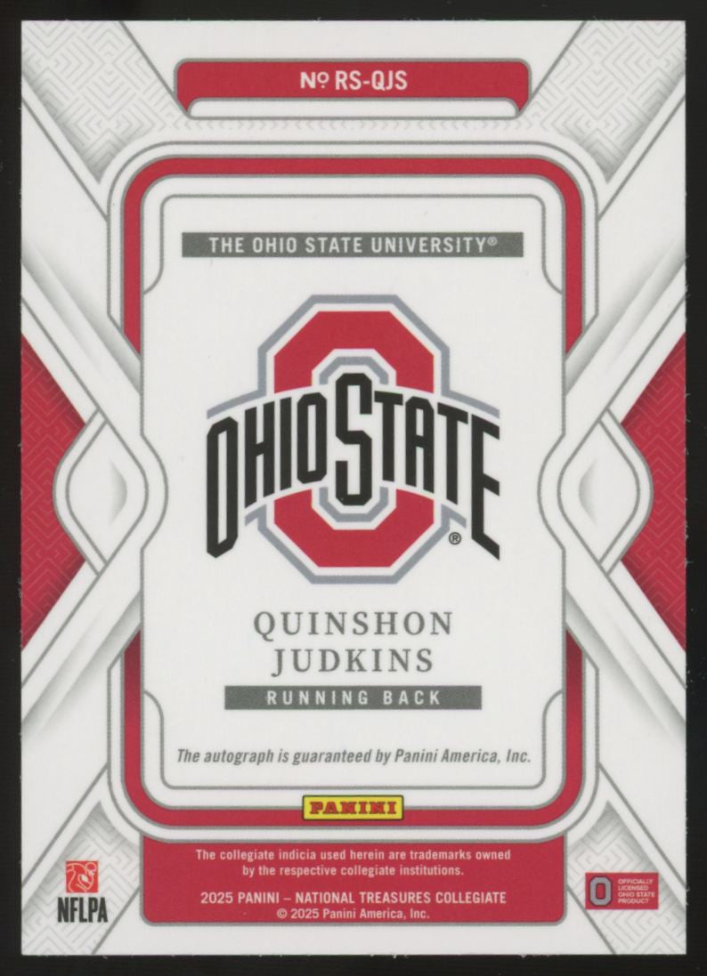 2025 Panini National Treasures Collegiate Quinshon Judkins RC Auto /99 #RS-QJS