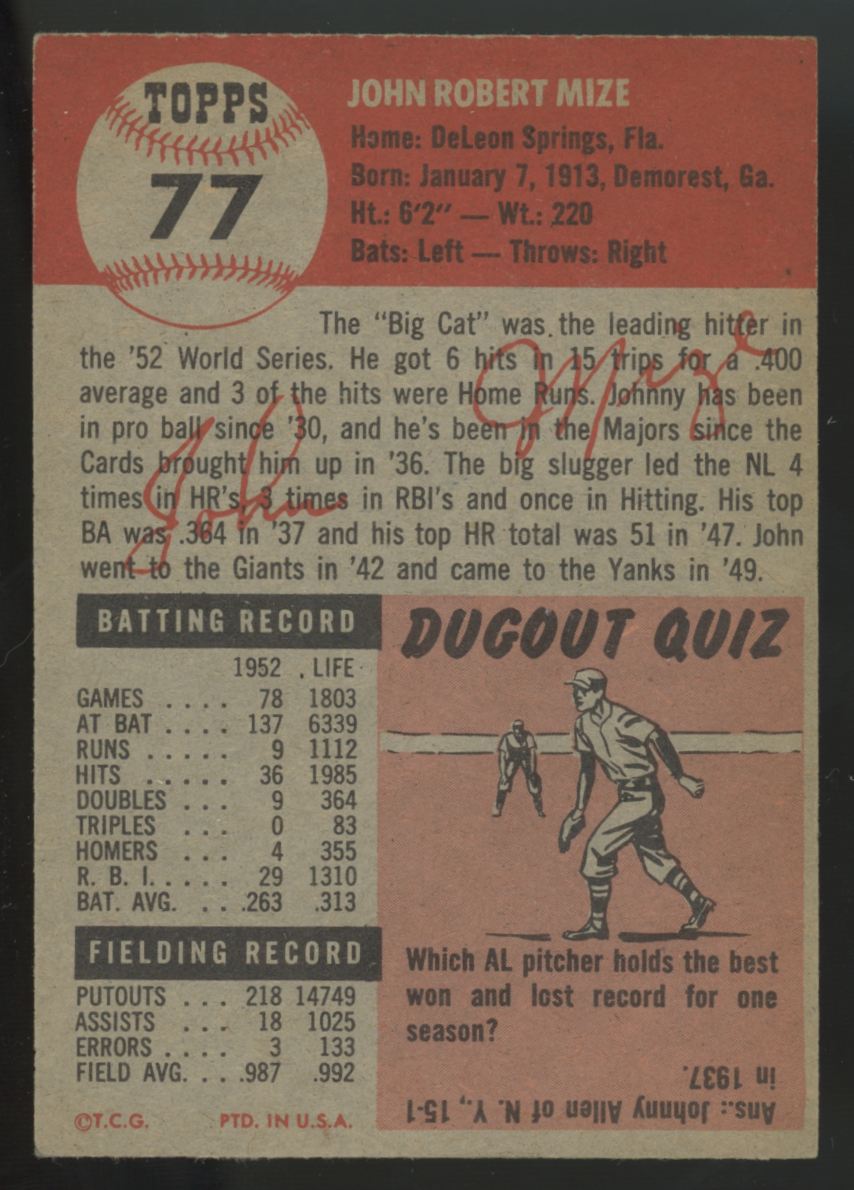 1953 Topps John Mize #77 EX