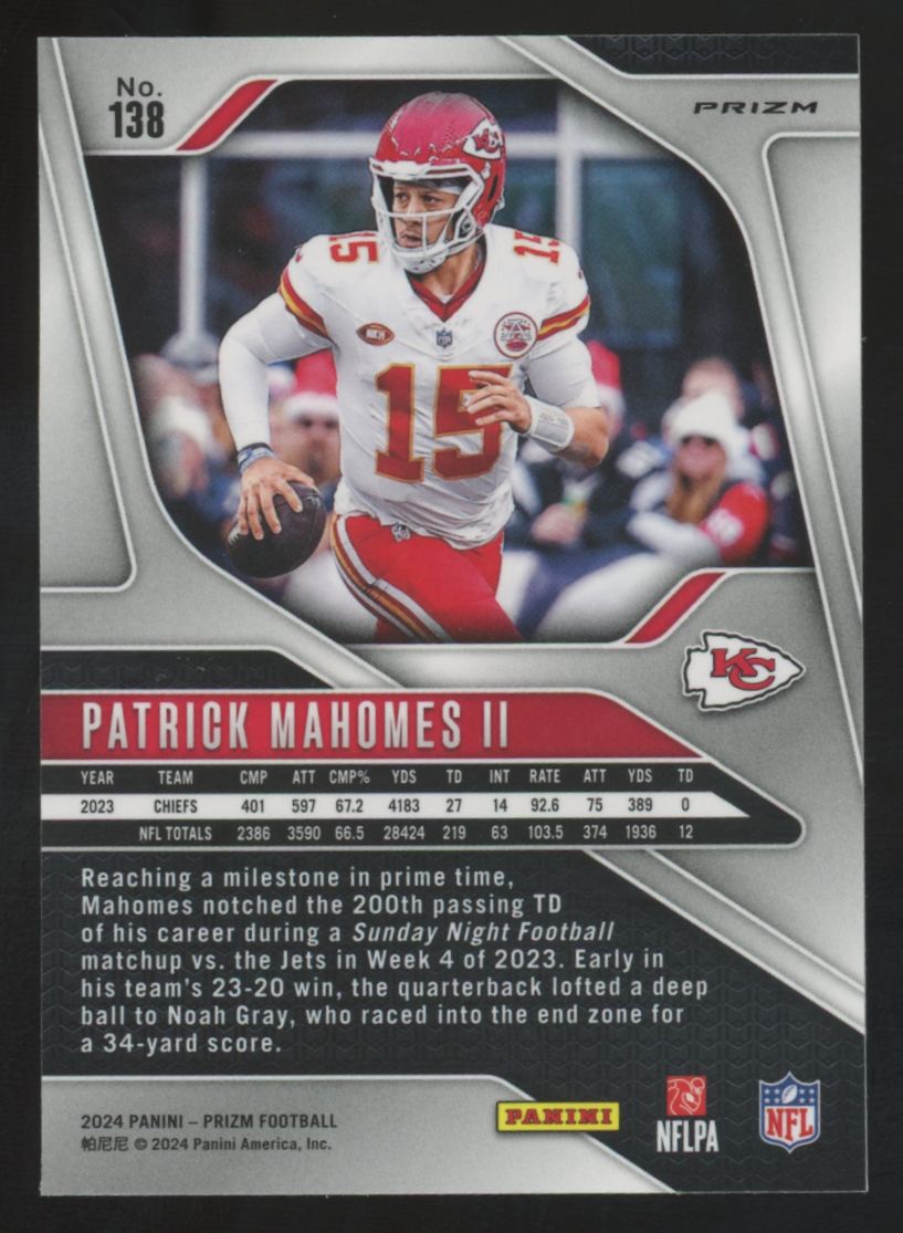 2024 Panini Prizm Patrick Mahomes II Red Sparkle #138
