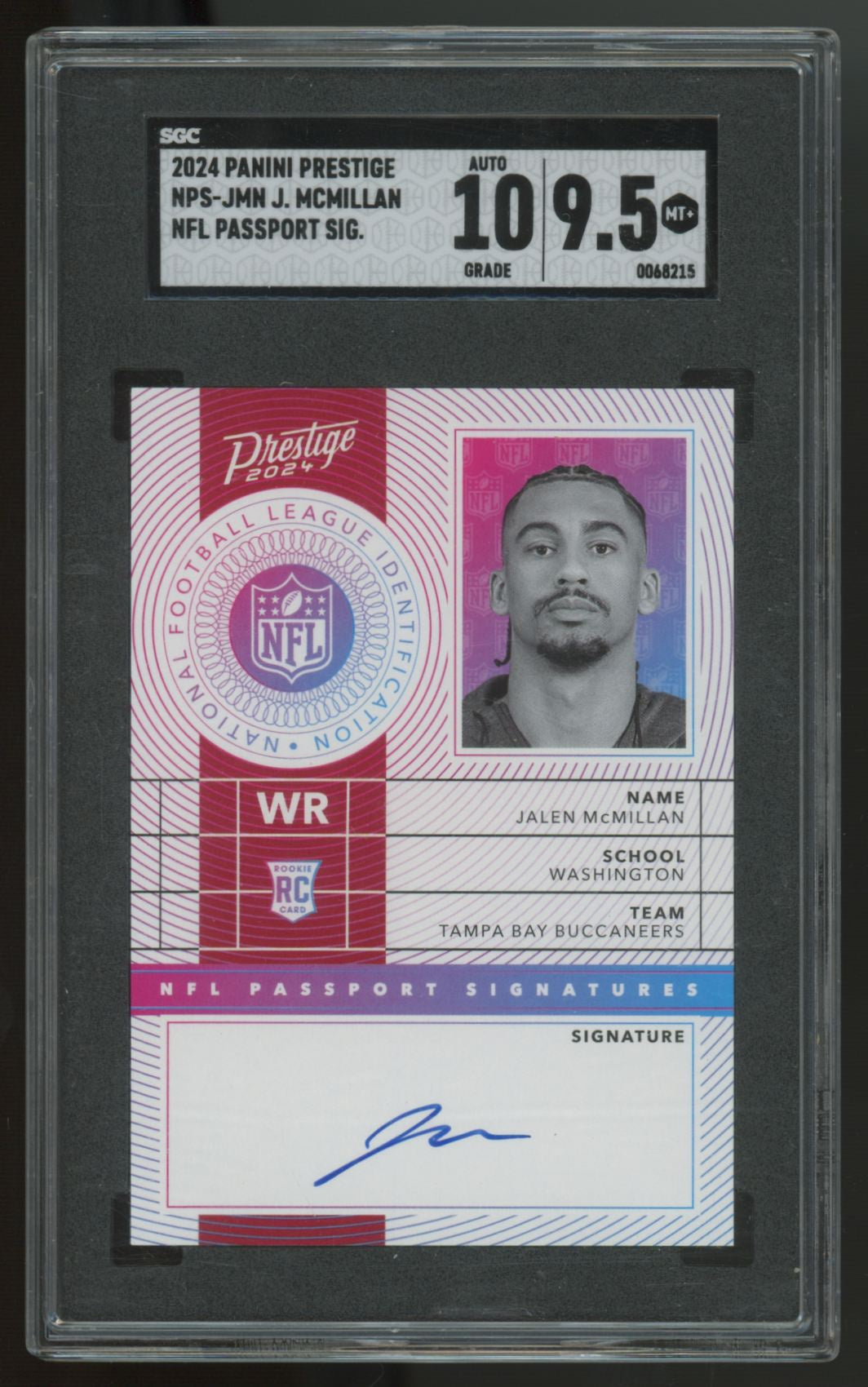 2024 Prestige Jalen McMillan RC Passport Signatures Auto #NPS-JMN SGC 10 9.5