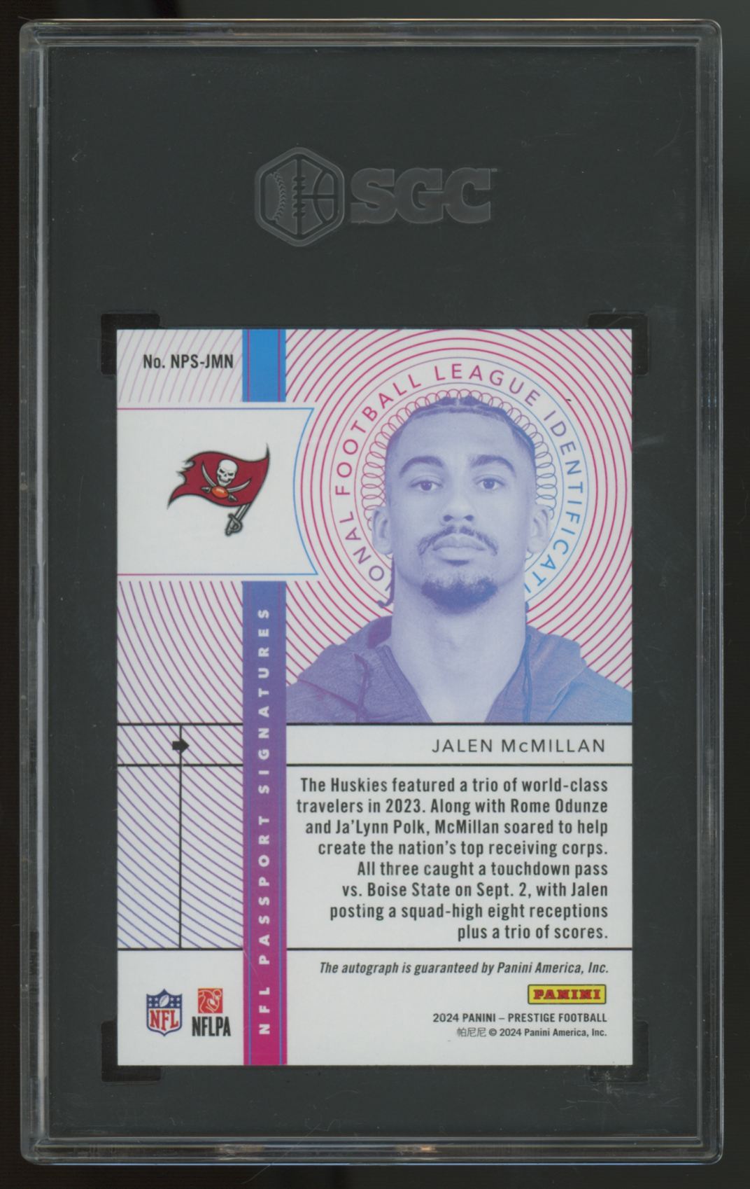 2024 Prestige Jalen McMillan RC Passport Signatures Auto #NPS-JMN SGC 10 9.5