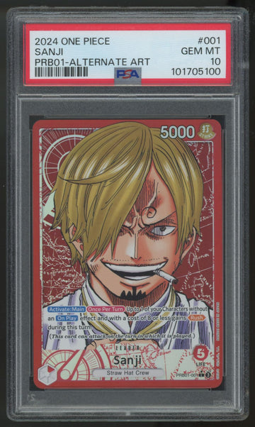 2024 One Piece Sanji PRB01 Alt Art Leader #001 PSA 10