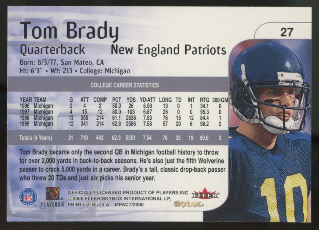 2000 Fleer Impact Tom Brady RC #27