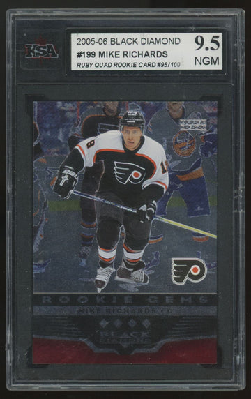 2005-06 Upper Deck Black Diamond Mike Richards RC Ruby Quad /100 #199 KSA 9.5