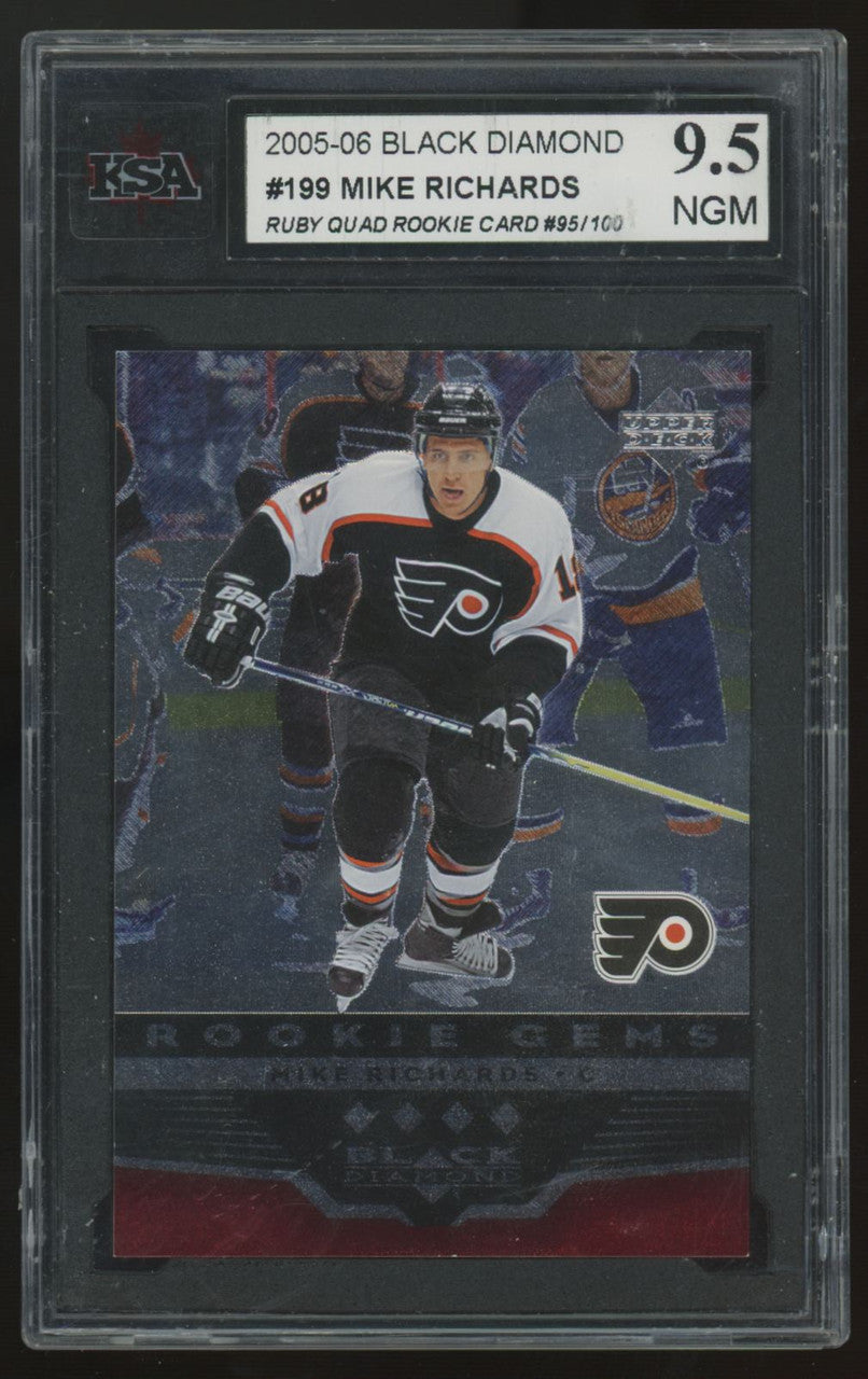 2005-06 Upper Deck Black Diamond Mike Richards RC Ruby Quad /100 #199 KSA 9.5