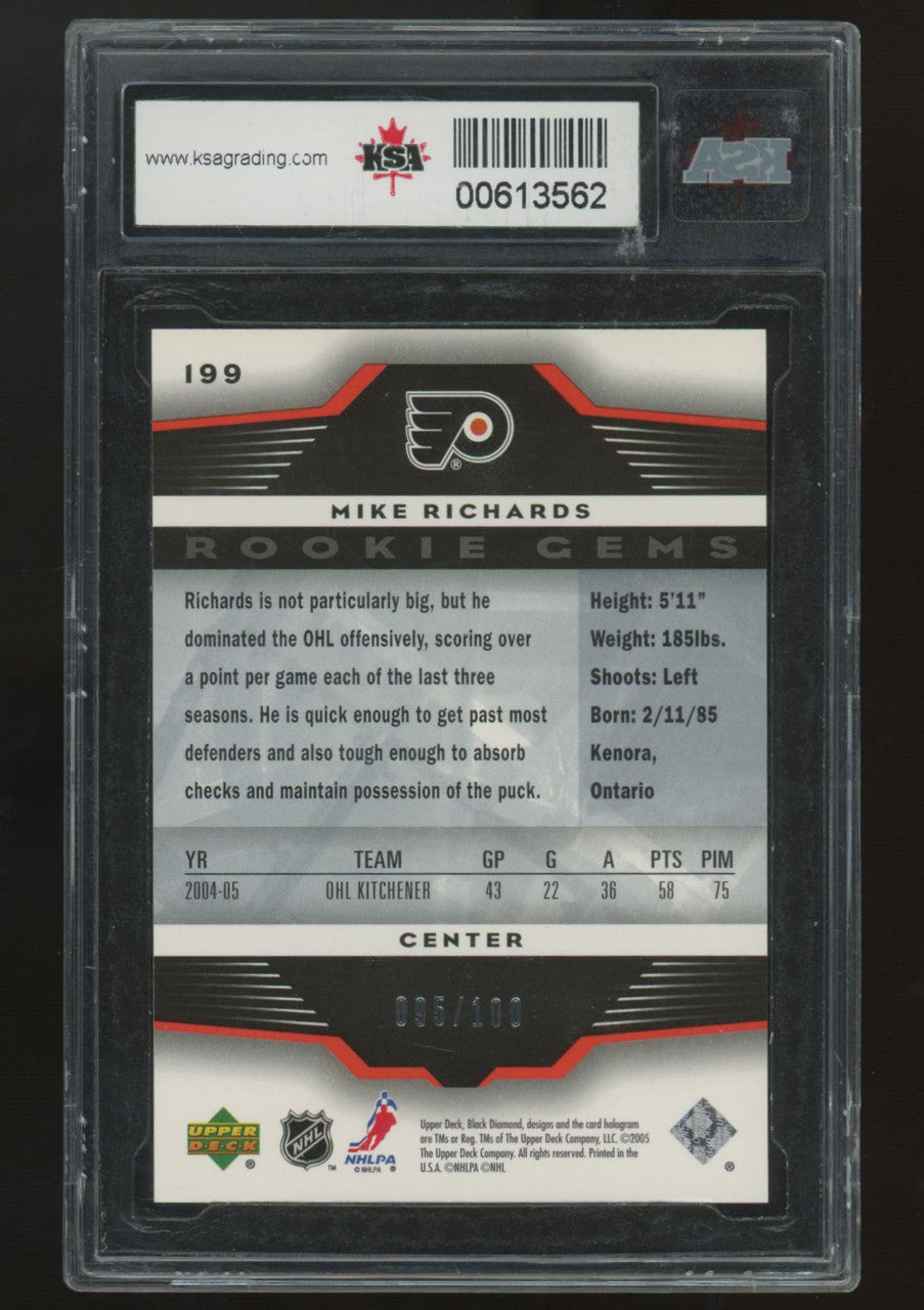 2005-06 Upper Deck Black Diamond Mike Richards RC Ruby Quad /100 #199 KSA 9.5