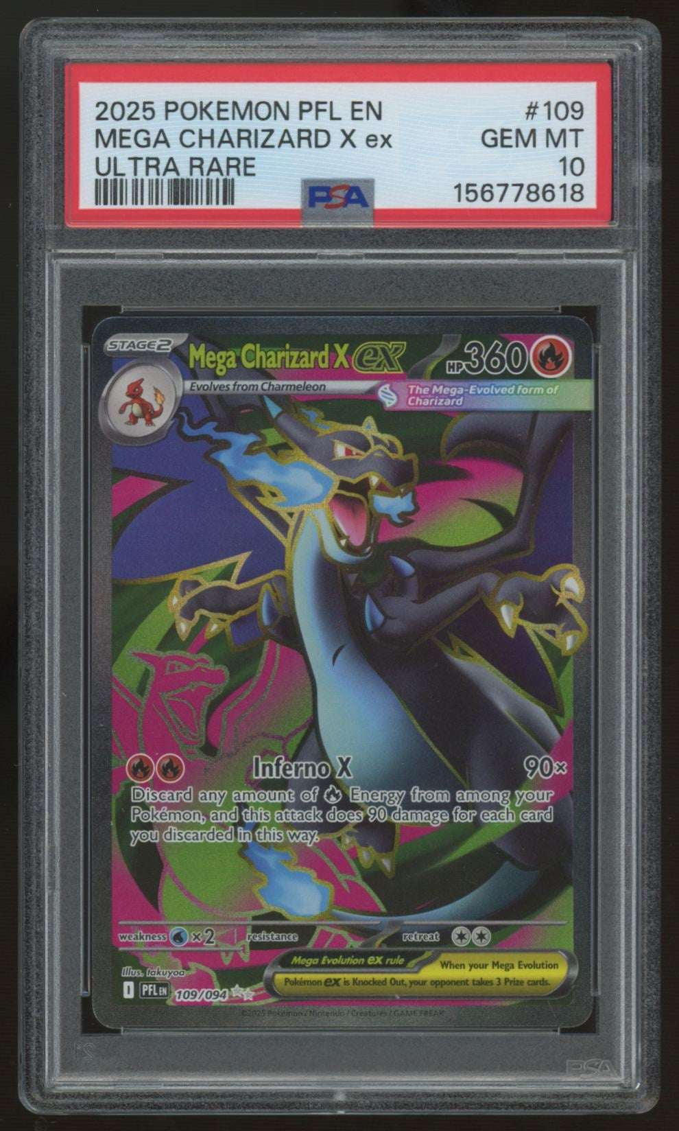 2025 Pokemon Mega Charizard X ex Phantasmal Flames Ultra Rare #109 PSA 10