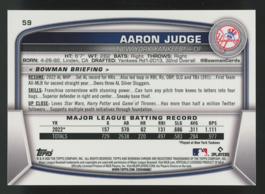 2023 Bowman Chrome Mega Aaron Judge Pink /199 #59