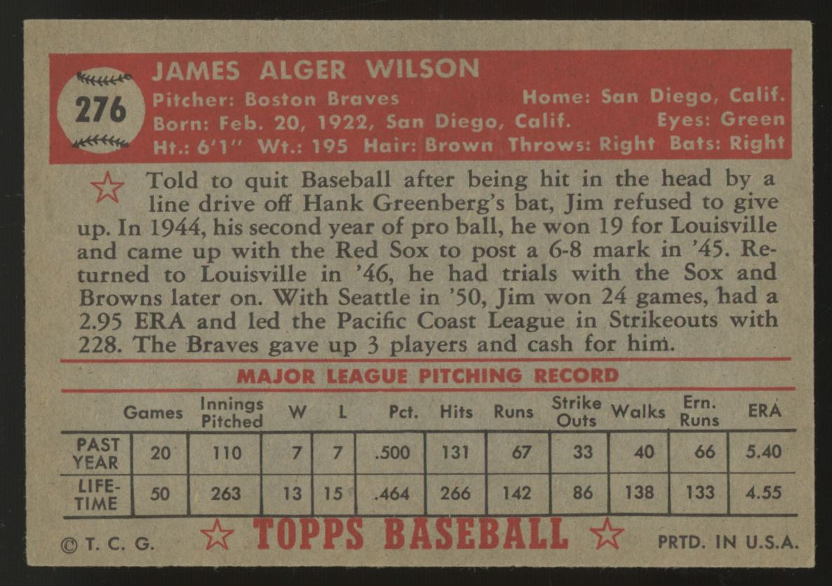 1952 Topps Jim Wilson #276 NM