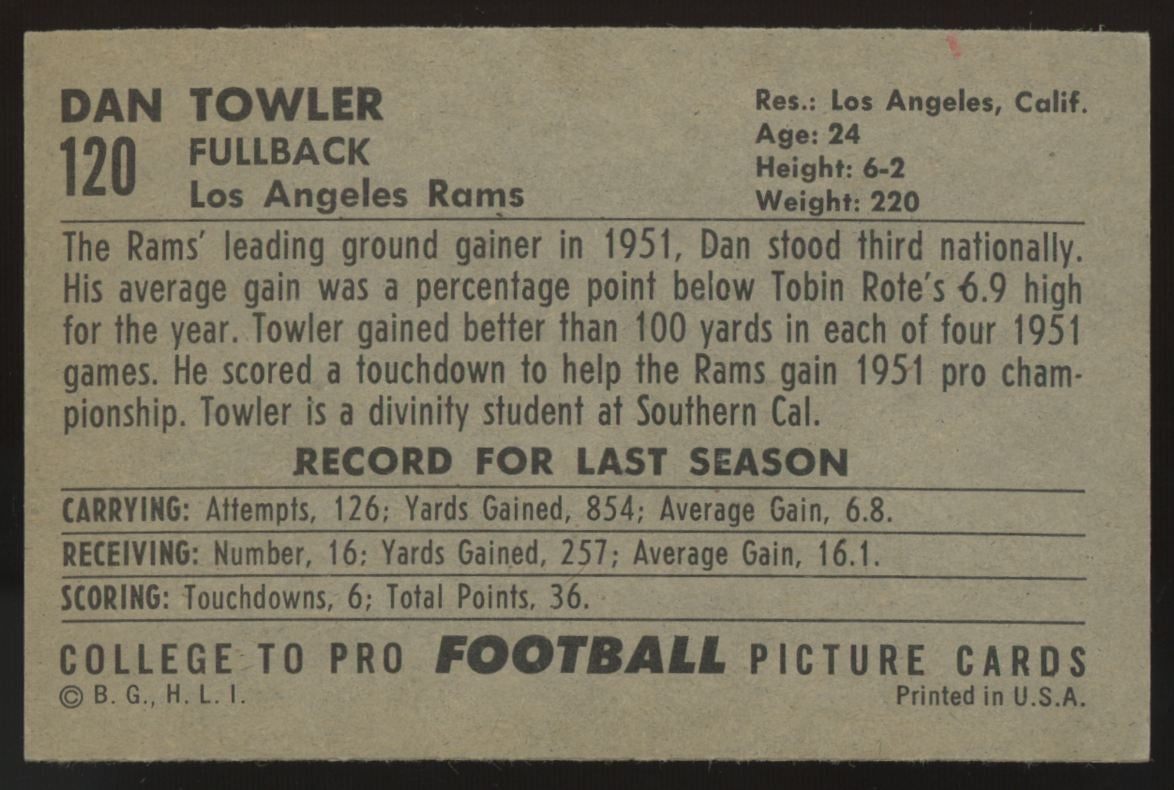 1952 Bowman Large Deacon Dan Towler #120  EX/MT