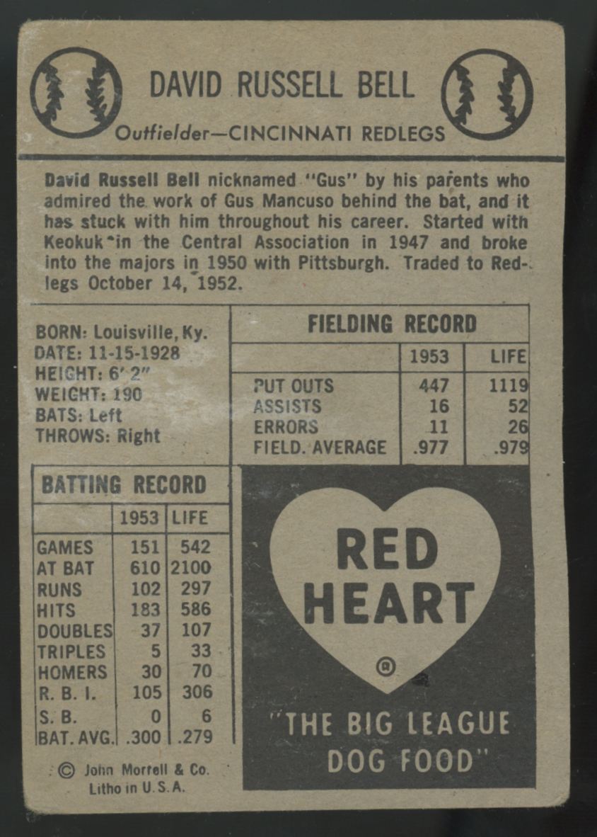 1954 Red Heart Gus Bell Poor