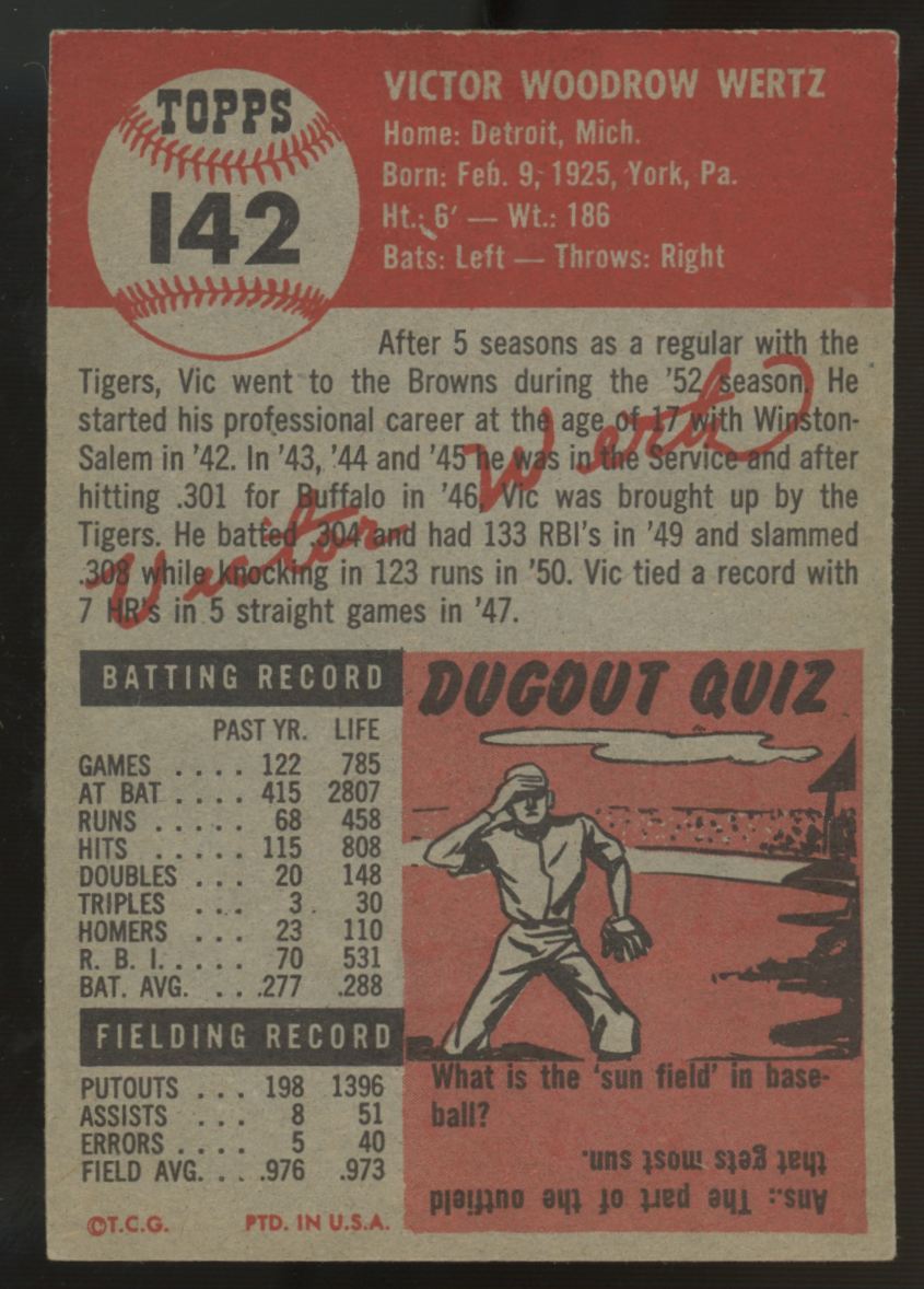 1953 Topps Vic Wertz #142 EX/MT "A"