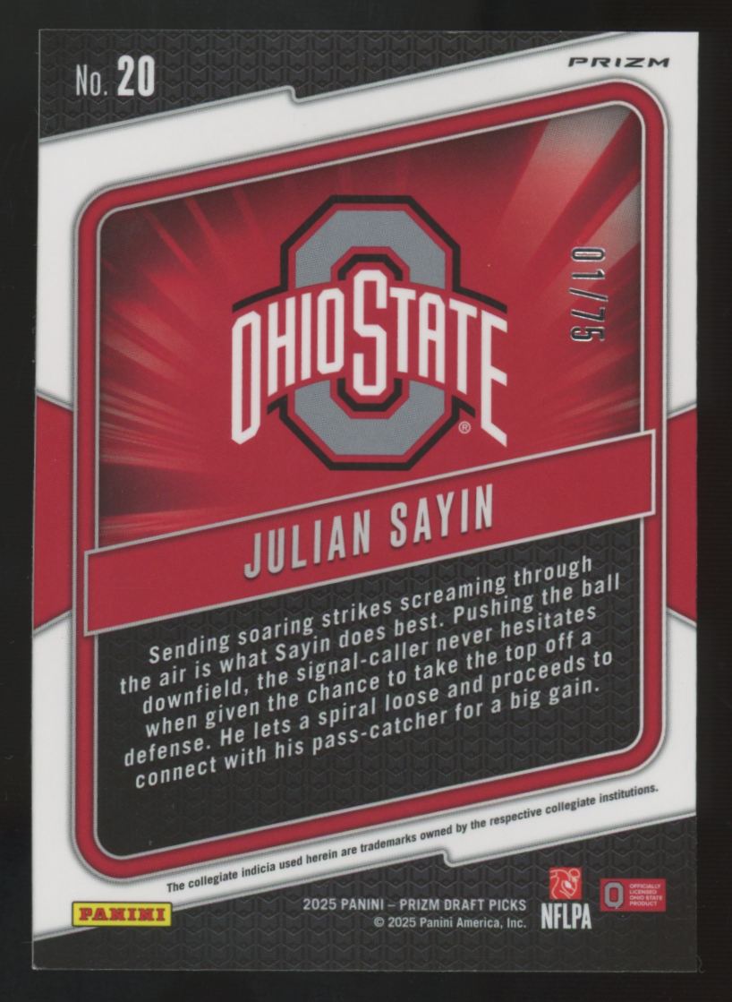 2025 Panini Prizm Draft Julian Sayin Rated Prospect Orange Pulsar Hype /75 #20