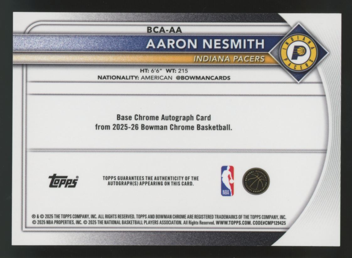 2025-26 Bowman Chrome Aaron Nesmith Red Refractor Auto /5 #BCA-AA