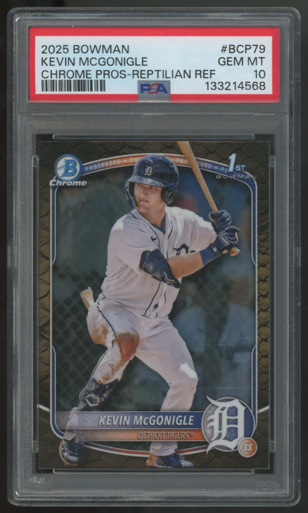 2025 Bowman Kevin McGonigle 1st Chrome Prospect Reptilian PSA 10