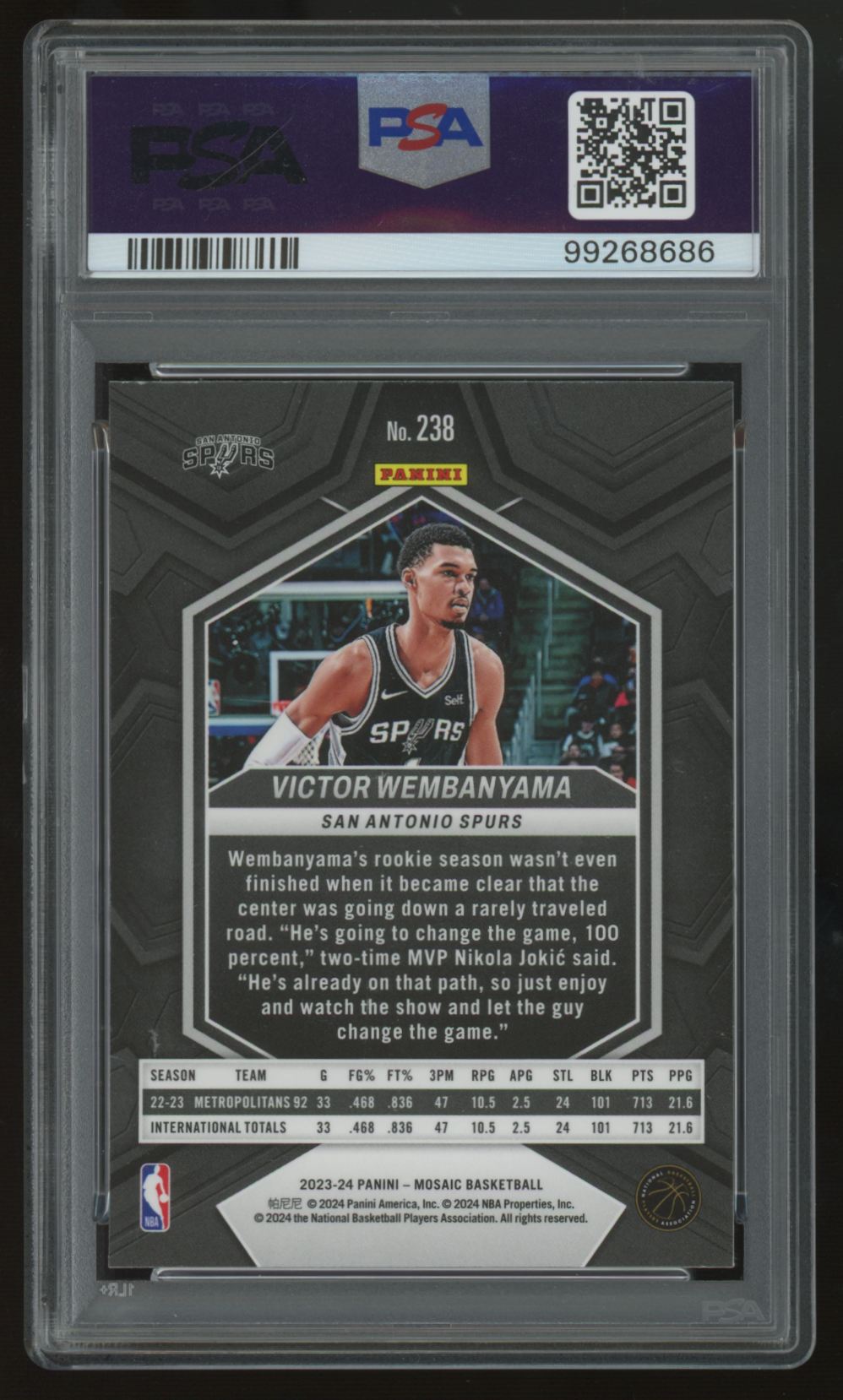 2023 Panini Mosaic Victor Wembanyama RC #238 PSA 9