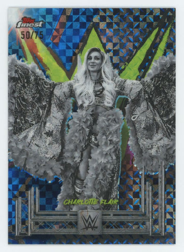2025 Topps Finest WWE Charlotte Flair Uncommon Blue Checkerboard /75 #106