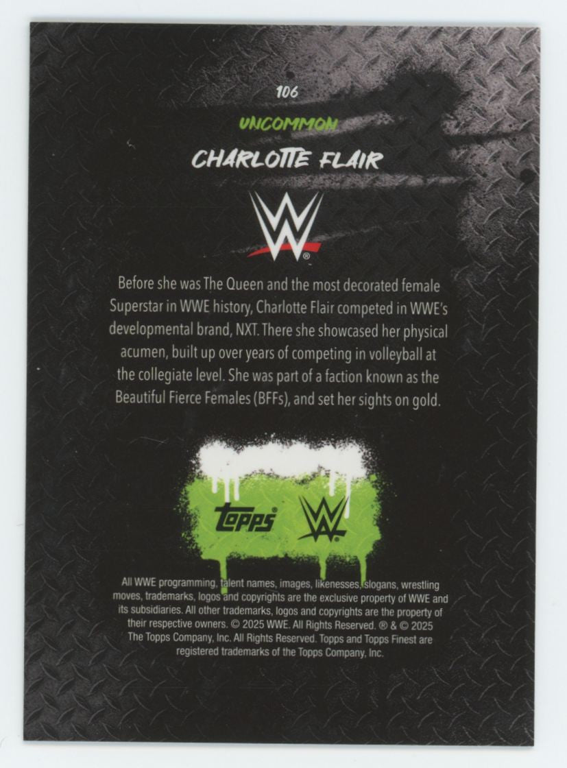 2025 Topps Finest WWE Charlotte Flair Uncommon Blue Checkerboard /75 #106